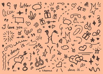 Fototapeta na wymiar collection of isolated love doodle illustration
