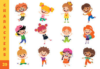 Cartoon Children Doing Different Activities