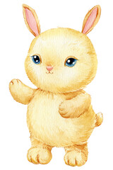 Rabbit, Cartoon Cute bunny on isolated white background. Watercolor hand drawn illustration. Baby cute animal