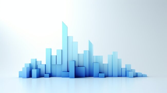 Blue acrylic arrow bar graph on a white isolated background. Blue chart ,arrow. Business economic and money investment concept