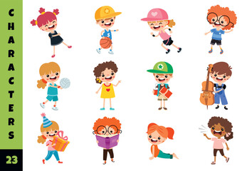 Cartoon Children Doing Different Activities