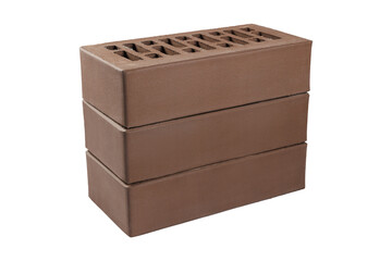 Stack of three clay bricks against white background