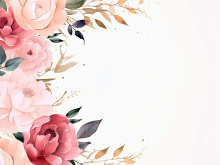 Floral pink boarder frame with white copy space background watercolour style.
