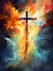 Painting art of an abstract background with cross. Christian illustration  - obrazy, fototapety, plakaty