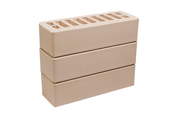 Stack of three clay bricks against white background