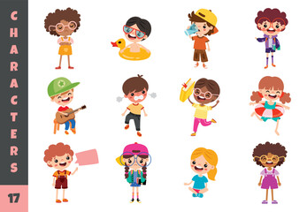 Cartoon Children Doing Different Activities