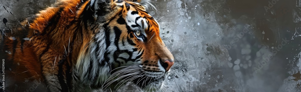 Poster a close up of a tiger's face in front of a frosted glass window with drops of water on it.
