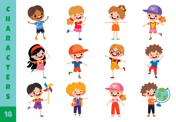 Fototapeta premium Cartoon Children Doing Different Activities