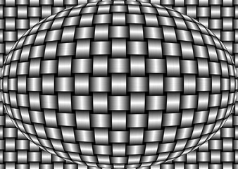 Eliptyczne wybrzuszenie 3d, wypukła sfera splecionej metalicznej monochromatycznej taśmy w szarej kolorystyce - abstrakcyjne tło, tekstura - obrazy, fototapety, plakaty