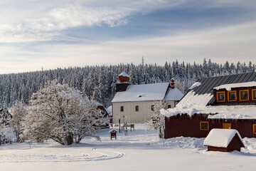 Winter landscape around Mala Upa, Giant Mountains (Krkonose), Eastern Bohemia, Czech Republic - obrazy, fototapety, plakaty