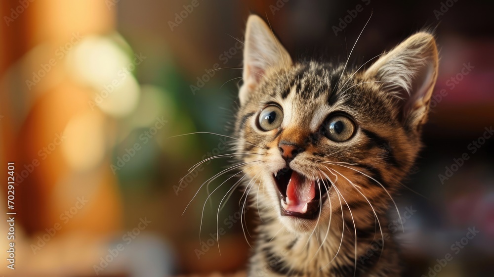 Poster a kitten with it's mouth open and it's mouth wide open with it's mouth wide open.