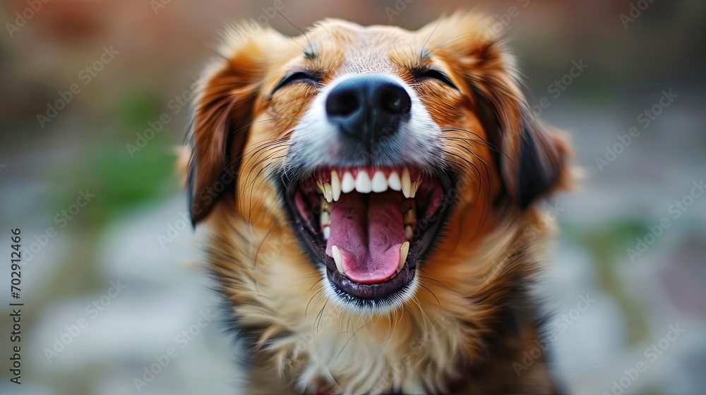 Poster a close up of a dog with it's mouth open and it's mouth wide open with it's mouth wide open.