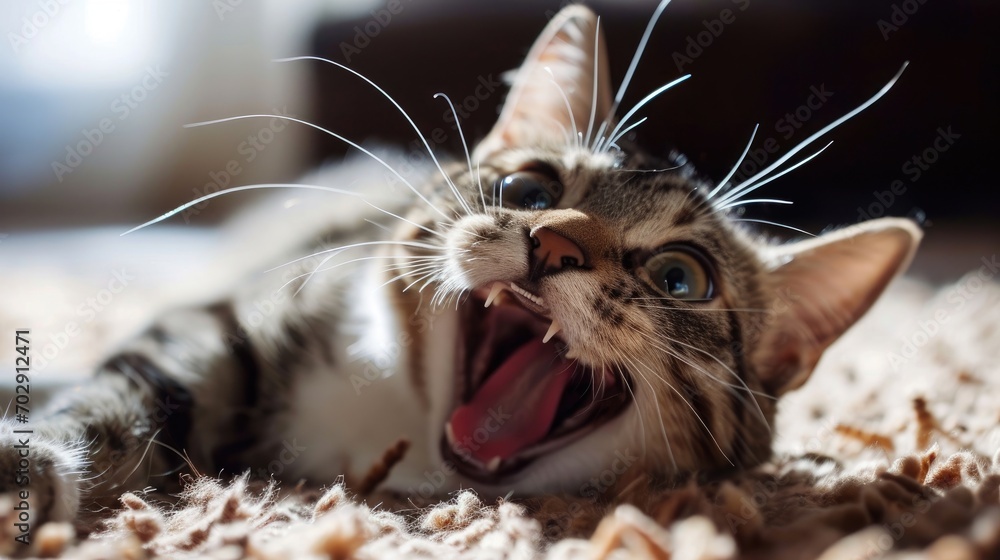 Poster a cat with it's mouth open and it's mouth wide open with it's mouth wide open.
