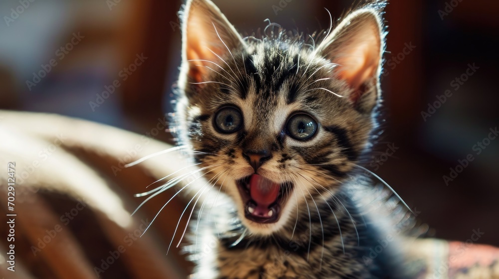 Poster a small kitten with it's mouth open and it's mouth wide open with it's mouth wide open.