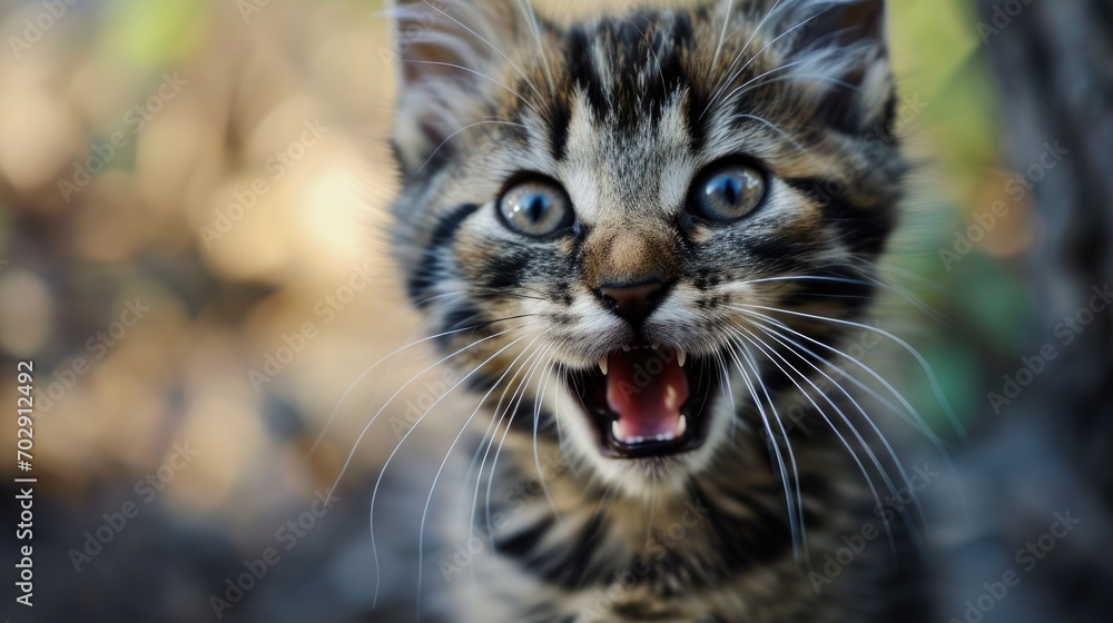 Poster a close up of a cat with it's mouth open and it's mouth wide open with it's mouth wide open.