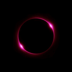 Solar eclipse in pink light in black background.