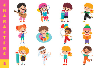 Cartoon Children Doing Different Activities