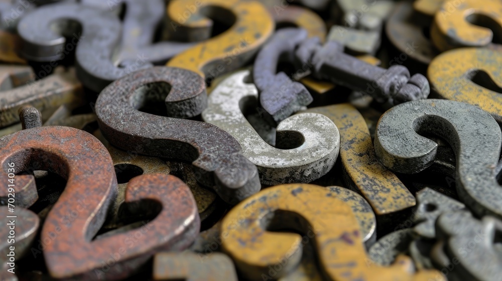 Poster a pile of rusty metal letters sitting on top of a pile of other type of type of type of type of type