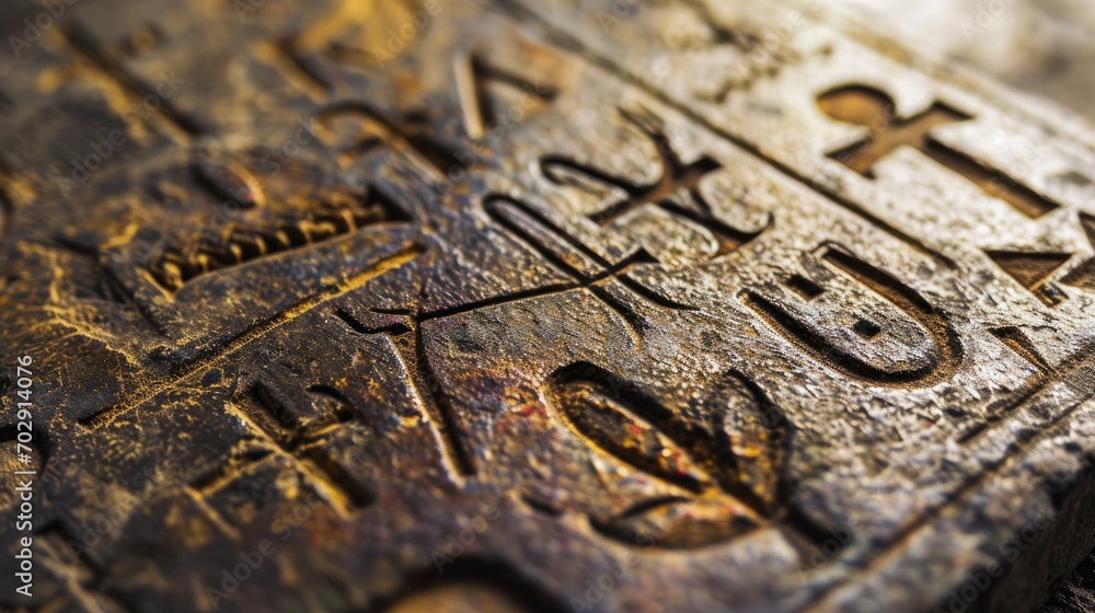 Poster a close up of a metal plate with numbers and symbols on it and a cross in the middle of the plate.