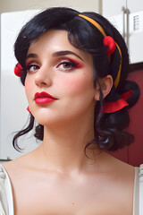 cartoon illustration of a beautiful woman in vintage style, cartoonised in a fun way