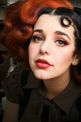 cartoon illustration of a beautiful woman in vintage style, cartoonised in a fun way