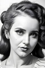 cartoon illustration of a beautiful woman in vintage style, cartoonised in a fun way