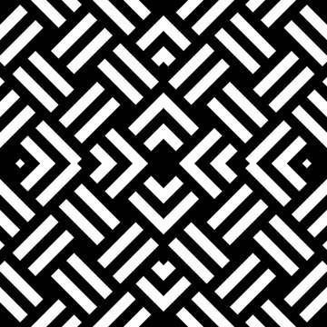 Seamless pattern. Linear abstract. Symmetric geometric ornament. Lines background. Wicker motif. Ornamental wallpaper. Strokes, chevrons backdrop. Vector illustration