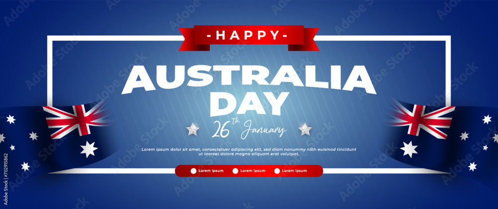 Wall mural australia day blue banner design, with flag, country map and stars elements - Wall murals