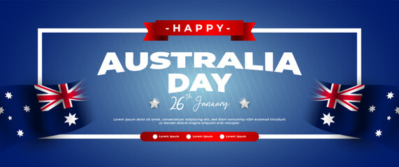Obraz na płótnie Canvas Australia day blue banner design, with flag, country map and stars elements