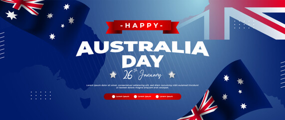 Australia day blue banner design, with flag, country map and stars elements - obrazy, fototapety, plakaty