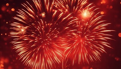 Golden Fireworks on red background, chinese new year concept
