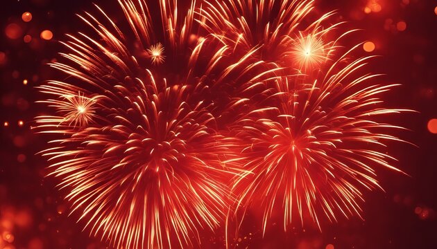 Golden Fireworks on red background, chinese new year concept