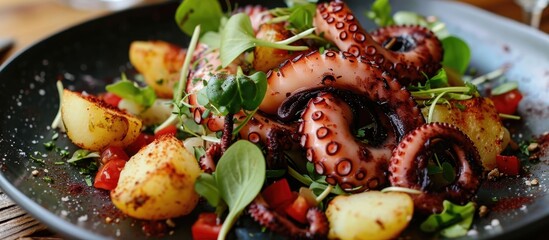 Italian cuisine's appetizing octopus and potato salad.