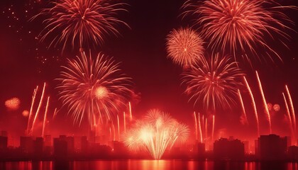 Golden Fireworks on red background, chinese new year concept