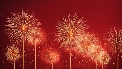Obraz premium Golden Fireworks on red background, chinese new year concept
