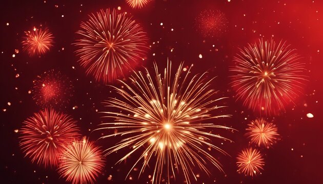 Golden Fireworks on red background, chinese new year concept - Powered by Adobe