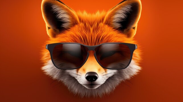 Close-up of a fox in glasses. Portrait of a fox. Anthopomorphic creature. A fictional character for advertising and marketing. Humorous character for graphic design.