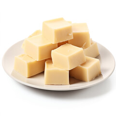 Cubes of vanilla fudge on a plate