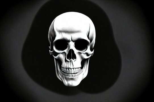 Skull with spray paint on white background. Black and white illustration