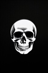 Fototapeta premium Skull with spray paint on white background. Black and white illustration