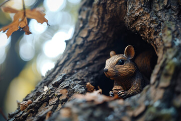 A whimsical portrayal of a chubby and contented squirrel nestled in a tree, cheeks filled with acorns, showcasing the delightful and adorable side of pudgy woodland dwellers.