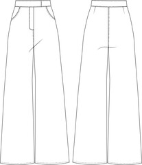 wide leg sailor palazzo pant trouser template technical drawing flat sketch cad mockup fashion woman design style model denim jean - obrazy, fototapety, plakaty