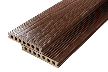 Wood plastic composite patio decking boards isolated on white background