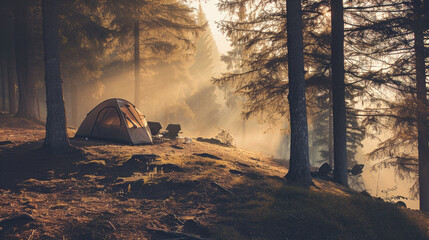 Wilderness Haven: A Tranquil Camping Scene. Generative AI