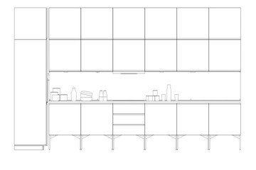 Kitchen interior furniture isolated on a white background, outline illustration, sketch