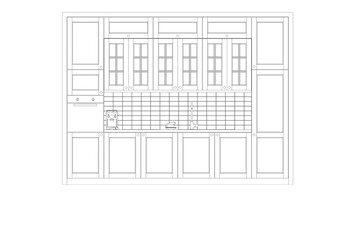 Kitchen interior furniture isolated on a white background, outline illustration, sketch