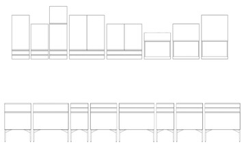 Kitchen interior furniture isolated on a white background, outline illustration, sketch