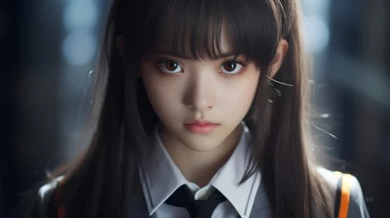 Fotobehang beautiful asian japanese school girl uniform. Neural network AI generated © mehaniq41