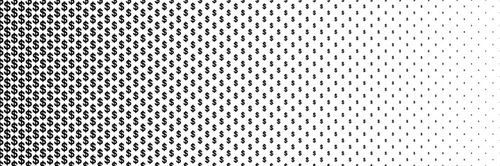 horizontal black halftone of dollar currency sign design for pattern and background. - obrazy, fototapety, plakaty