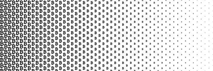 Fototapeta na wymiar horizontal black halftone of bitcoin currency sign design for pattern and background.